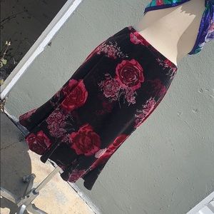 Burgundy velvet rose midi skirt